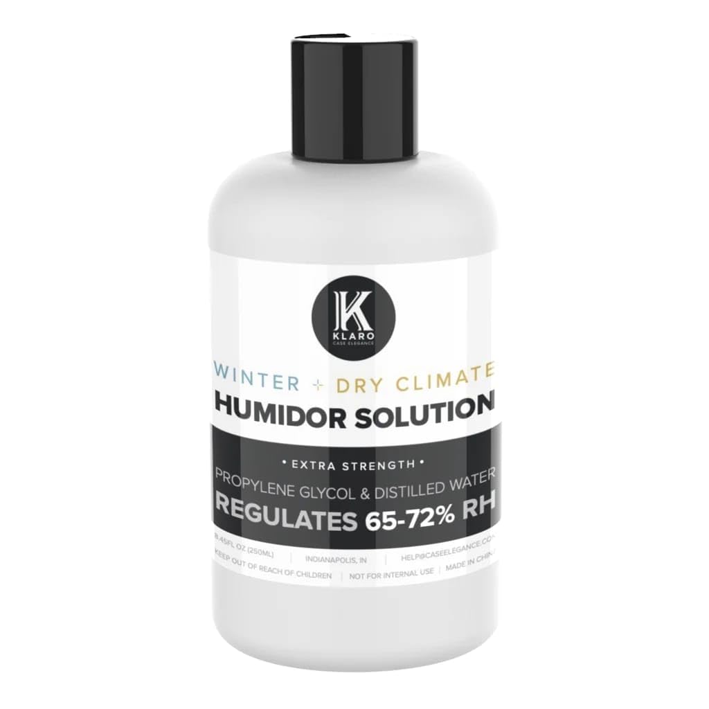 Klaro Humidor Solution Single Bottle - Special Formula 50% Distilled Water / 50% Propylene Glycol 250 ml - by CASE ELEGANCE (Winter)