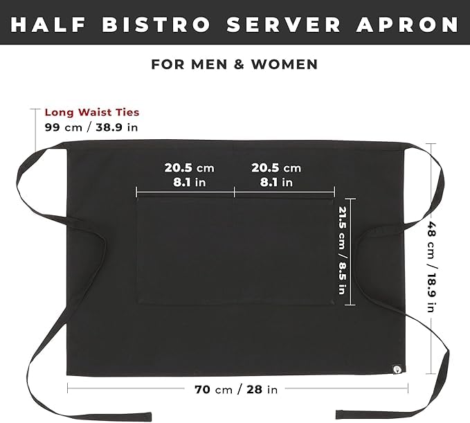 Chef Works Unisex Half Bistro Server Apron, Black, One Size (2 Pack)