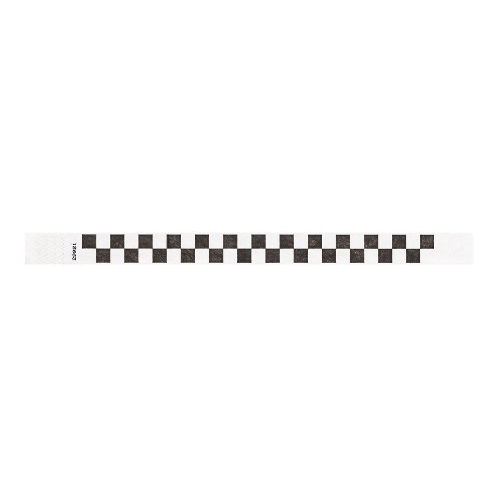 WristCo Black Checkered / Checks 3/4" Tyvek Wristbands - 500 Pack Paper Wristbands For Events
