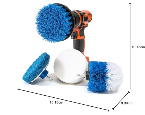 RevoClean 4 Piece Scrub Brush Power Drill Attachments-All Purpose Time Saving Kit-Perfect for Cleaning Grout, Tile, Counter, Shower, Grill, Floor, Kitchen, Blue & White