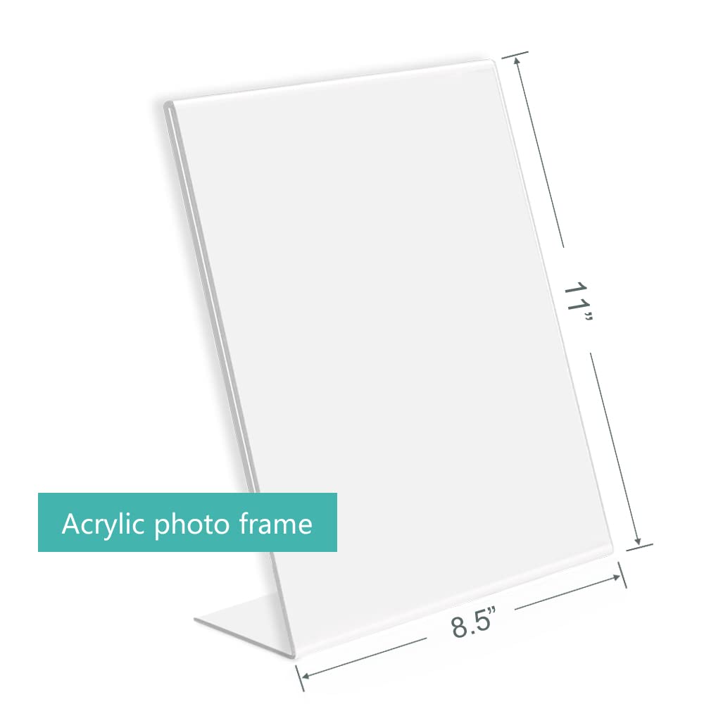 ADColor Acrylic Sign Holder 8.5 x 11 - Vertical Slant Back Clear Display Stand for Table Signs, Menu, Flyer, Brochure & Document - Plastic Frame for Office Desktop, Store, Restaurant, Home, Show Fair, 6 Pack