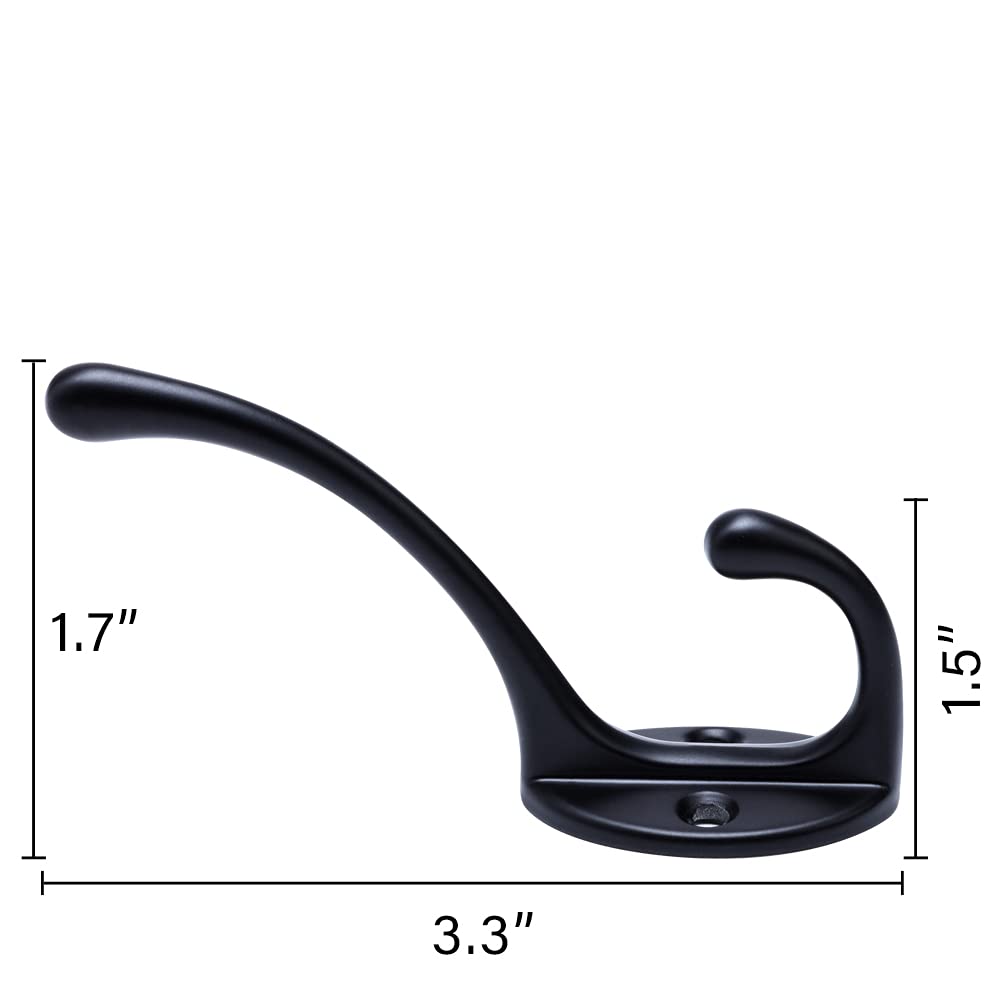 Dual Coat Hooks, Heavy Duty Wall Mounted Double Prong Robe Hooks, 13 Pack Utility Rustic Hooks with Screws for Coat, Scarf, Bag, Towel, Key, Cap, Cup, Hat (Black)