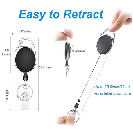 12 Packs Heave Duty Retractable Badge Reels with Carabiner Belt Clip and Key Ring, Badge Holders for ID Card Holders with 26.5 Inch Pull Cord (Black)
