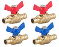 PEX Brass Ball Valve, 1/2-in PEX Lead Free Brass Shut Off Ball Valve with Red & Blue T (Butterfly) Handle, PEX Barb Water Valve with cUPC Certified for Cold and Hot Water (4-Pack)