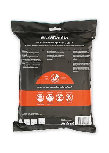 Brabantia PerfectFit Trash Bags (Size O/8 Gal) Thick Plastic Trash Can Liners with Drawstring Handles (40 Bags)
