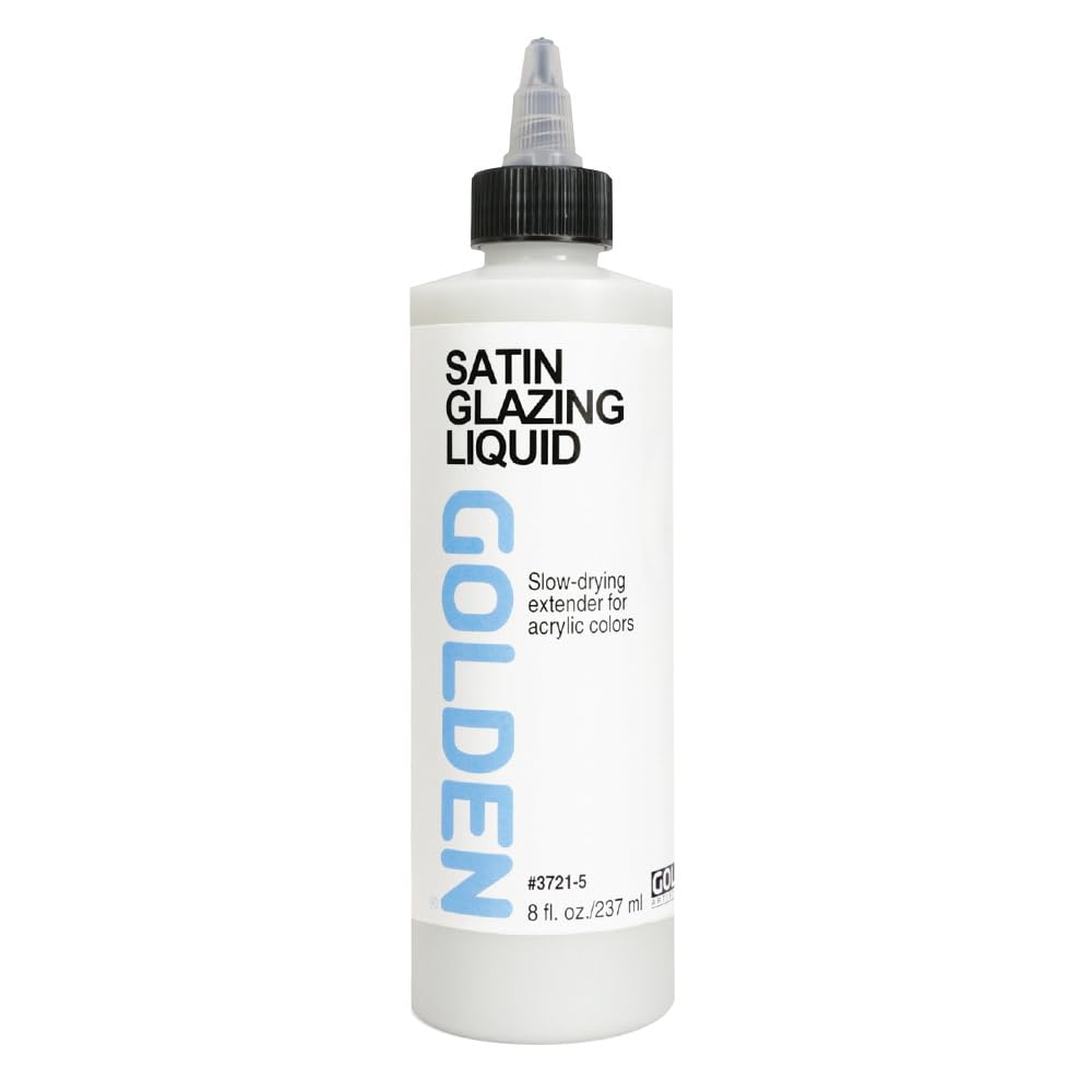 Satin Glazing Liquid by Golden, 8 fl. oz. Bottle, Professional Acrylic Medium, Semi-Transparent