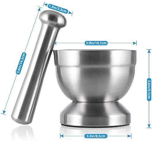 Tera 18/8 Stainless Steel Mortar and Pestle with Brush,Pill Crusher,Spice Grinder,Herb Bowl,Pesto Powder 250ml