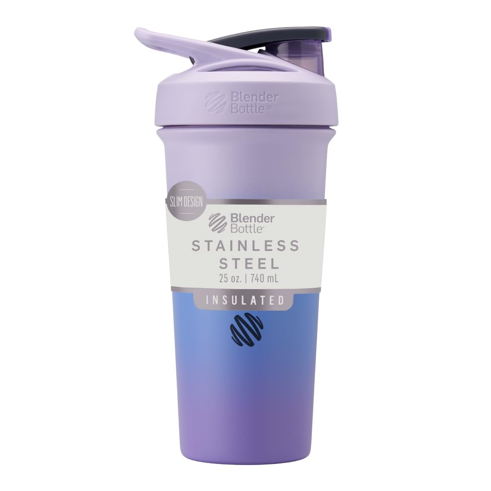 BlenderBottle Strada Sleek Insulated Stainless Steel Water Bottle with Wire Whisk, 25-Ounce, Lavender Ombre