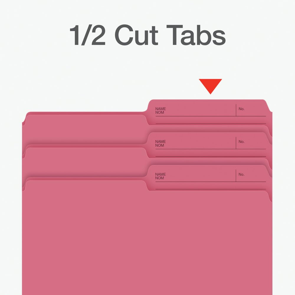 Pendaflex File Folders, 1/2 Cut Tab, Letter Size, Pink, Durable Paper Stock, 100/Box, Ideal for Office/Home/School File Organization, Made in Canada