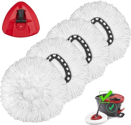 4 Pack Microfiber Mop Heads for Vileda EasyWring & O Cedar Spin Mops - Reusable Replacement Refills, Machine Washable, Gentle on Hardwood Floors/Tile (Compatible with Mop Base)