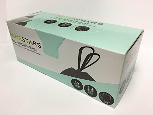 NINESTARS NSTB-13-30 Extra Strong White Trash Bag w/Drawstring Closure, 13 Gal. / 49 L., 30 count, Packaging may vary