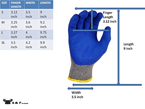 G & F Products 12 Pairs Medium Rubber Latex Double Coated Work Gloves for Construction, Gardening Gloves, Heavy Duty Cotton Blend,Blue,3100M