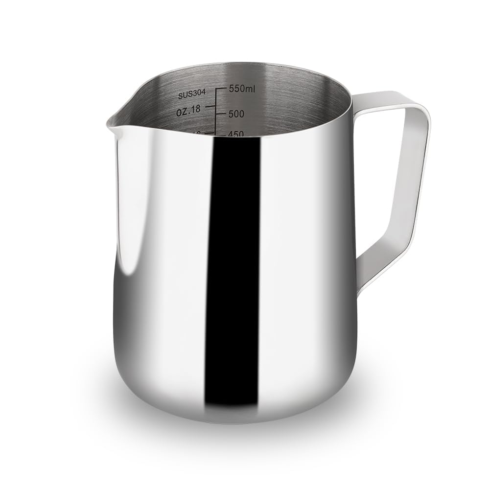 watchget Stainless Steel Milk Frothing Pitcher 20oz/600ml - Espresso Steaming Pitcher for Cappuccino, Latte Art, Coffee Machine Accessories Milk Jug Coffee Frother Cup, Silver