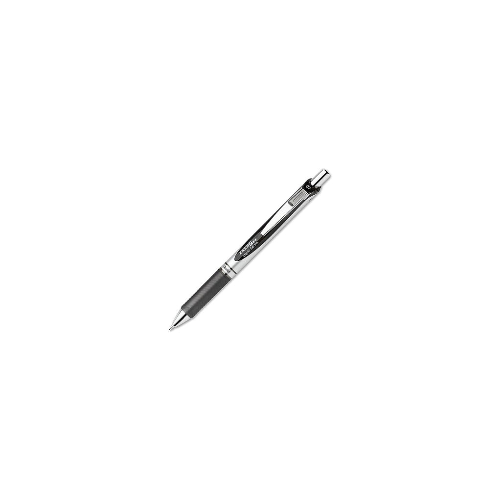 Pentel EnerGel Deluxe RTX Gel Pens, 0.7 mm Metal Tip, Black/Silver Barrel, Black Ink, 12 Each (BL77-A)