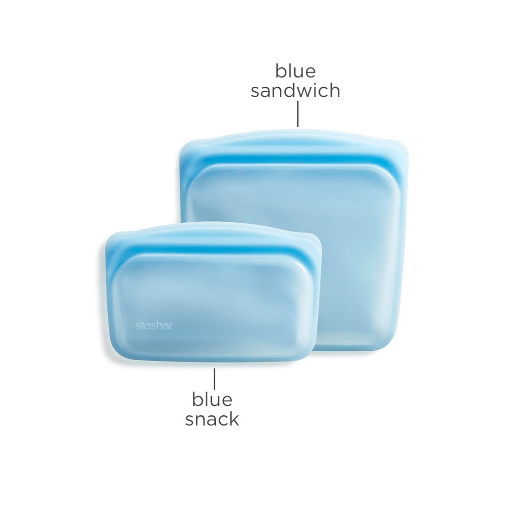 Stasher Premium Silicone Reusable Food Storage Bags, 2-Pack, Blue, Multi-Use Food Storage Bags, Lunch Bag, Travel Containers, BPA Free, Leak-free, Dishwasher-Safe, Eco-friendly
