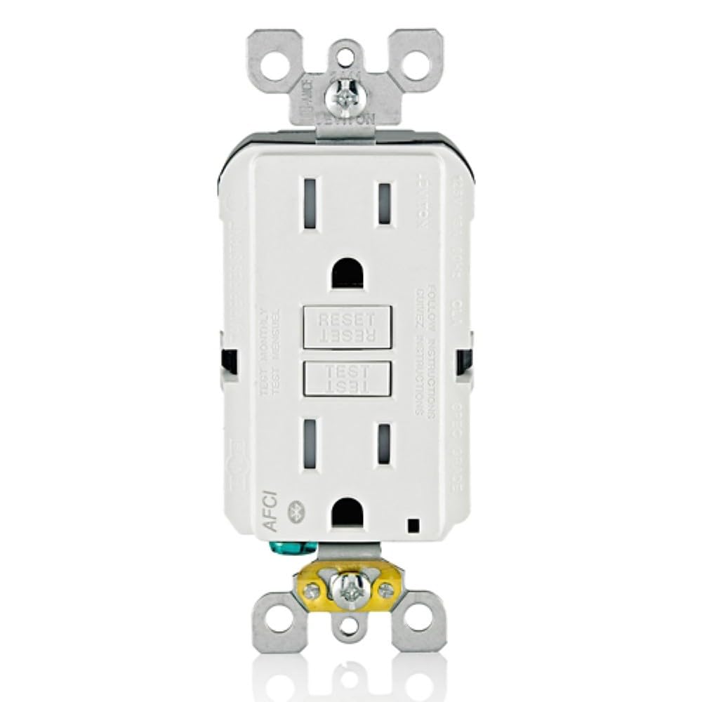 Leviton AFCI Receptacle, 15 Amp, Self Test, Tamper-Resistant, Bluetooth Connectivity & LED Indicator Light, AFBL1-W, White