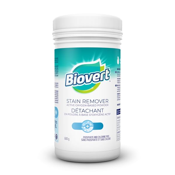 Biovert Stain Remover Powder, Biodegradable Formula & ECOLOGO Certified, Oxygen-Powered Formula, Tough on Stains, Gentle on Fabrics, Made in Canada, Fragrance Free, Safe for HE Washers, 600 g