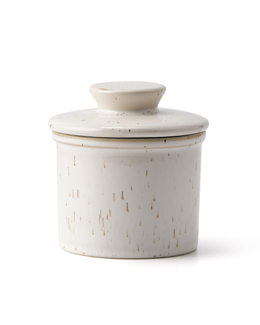 XELA Ceramic Butter Crock, The Original Reactive Glaze Speckled White, Butter Dish with Water Line for Spreadable Fresh Butter & Gift for Women - Speckled White