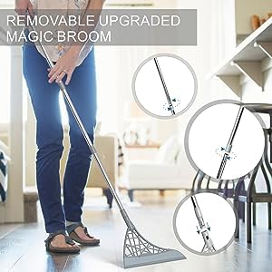 AILUROPODA 2 Pack Floor Squeegee, Multi Function Magic Broom and Wiper Broom, Light Weight Water Sweeper with 6 mop Rod, Wiping Sweeper Broom Remove Dust, Dog Hair Sweeping Floor Broom