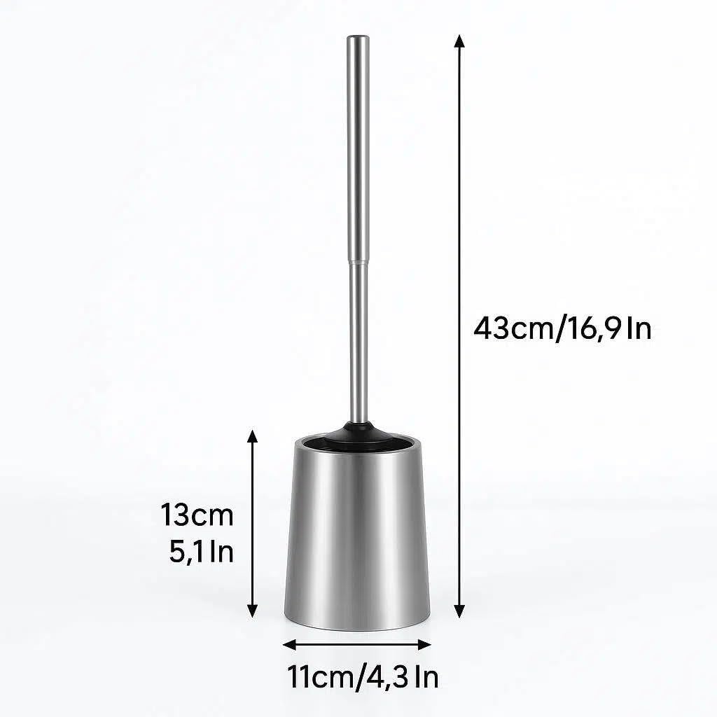 SOPRANNOMIN SUS304 Stainless Steel Toilet Brush and Holder Silicone Head TPE Soft Head Brosse Toilette Cleaning Brush for Bowl Bathroom Cleaning Brush Set Brosse de Toilette Brushed Silver