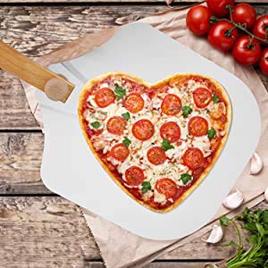 12 Inch x 14 Inch Aluminum Metal Pizza Peel, Pizza Paddle for Baking Homemade Pizza and Bread with Foldable Wood Handle for Easy Storage, for Any Outdoor Or Indoor, Oven or Grill Use (Wood)