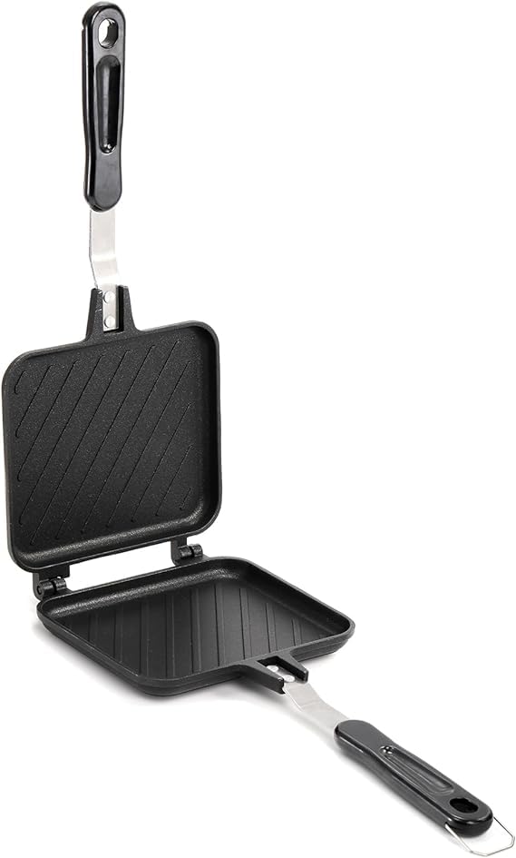 Elsjoy Grilled Cheese Sandwiches Maker, Non-Stick Toasted Sandwich Press with Handle, Stovetop Aluminum Flip Panini Maker Pan for Breakfast, Camping, Home, Kitchen
