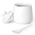 Ceramic Sugar Bowl with Lid and Spoon, Porcelain Salt Storage Jar, White Seasoning Container for Home and Kitchen, 9 Ounces (White)