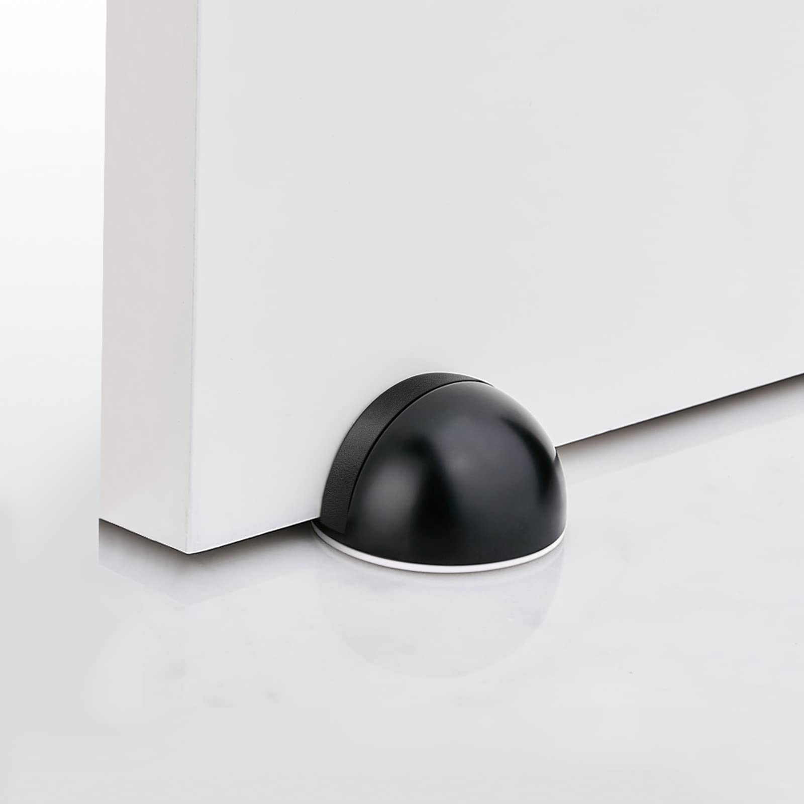 6 Pack Door Stoppers Self Adhesive Floor Door Stop No Drill Black Rubber Bumper Doorstop Wall Protector, Stainless Steel Dome Shaped