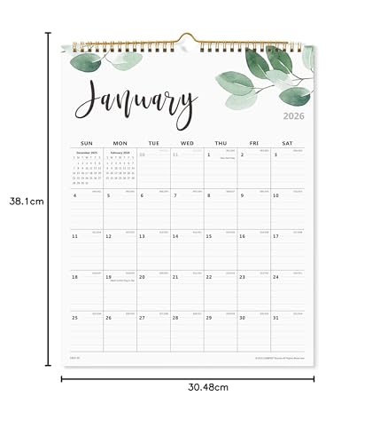 2026 Wall Calendar, Monthly Wall Calendar 2026 Runs from January 2026 to June 2027, Perfect for Home Schooling Plan, Daily Blocks, Premium Wall Calendar for Organizing,15 x 12 Inches