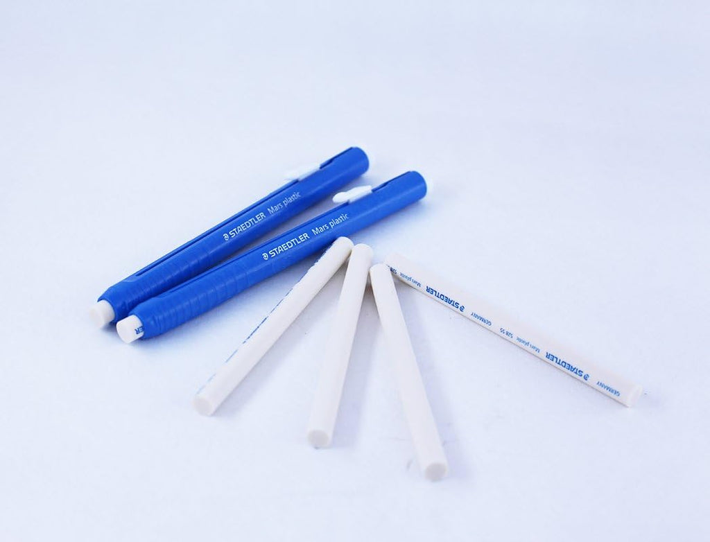 STAEDTLER Mars Plastic 528 50 Propelling Graphite Stick Eraser Set - 2 Pieces + 4 Refills / Solid Eraser With Little Residue / Length Adjustable Body / German Brand