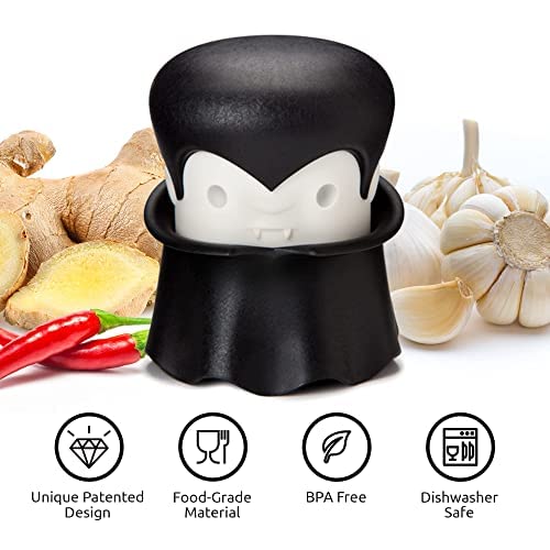 OTOTO Gracula Garlic Press, Garlic Mincer, Garlic Peeler Crusher, Halloween Kitchen - Also for Ginger, Nuts, Chili, Herbs - Spooky Goth Gifts, Vampire Mincer Easy Squeeze Manual Press, Dracula Gifts