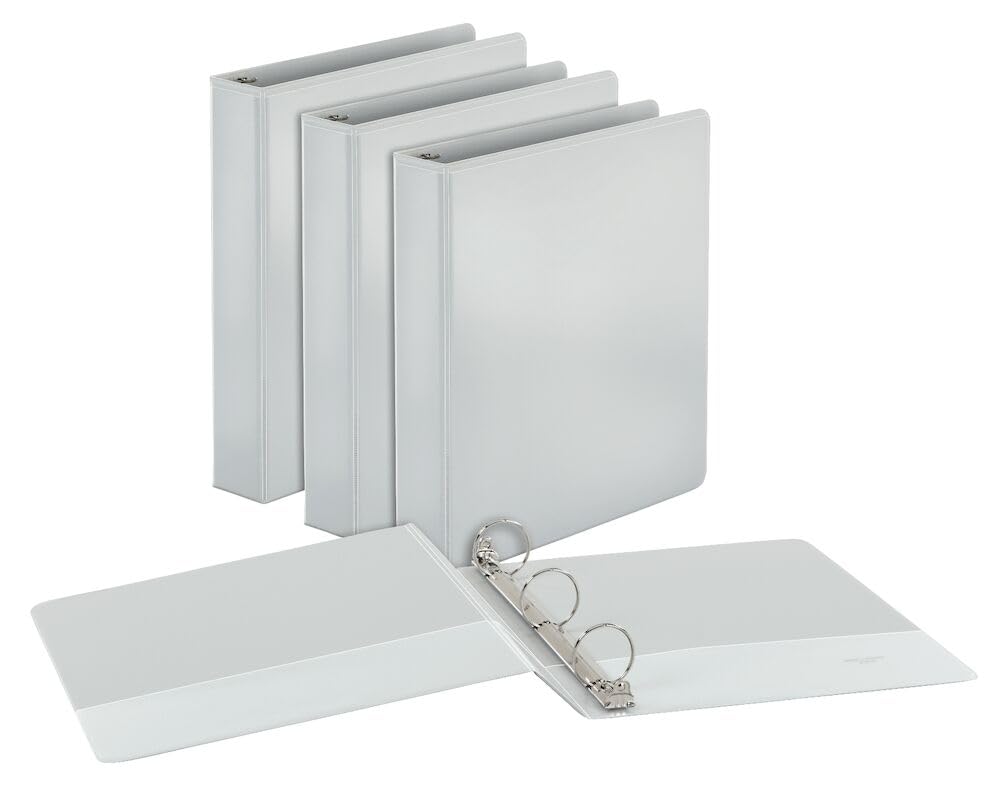 Cardinal Binders, 3-Ring Round Rings, 1.5 Inch, White, Holds 350 Sheets, ClearVue Custom Covers, Non-Stick PVC-Free Material, Recycled Content, 4-Pack for Office, School, or Home