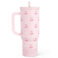 Cherry 40oz Slider Tumbler with Handle and Straw - Insulated Stainless Steel Travel Coffee Mug for Women Girls, Gift for Birthday Christmas