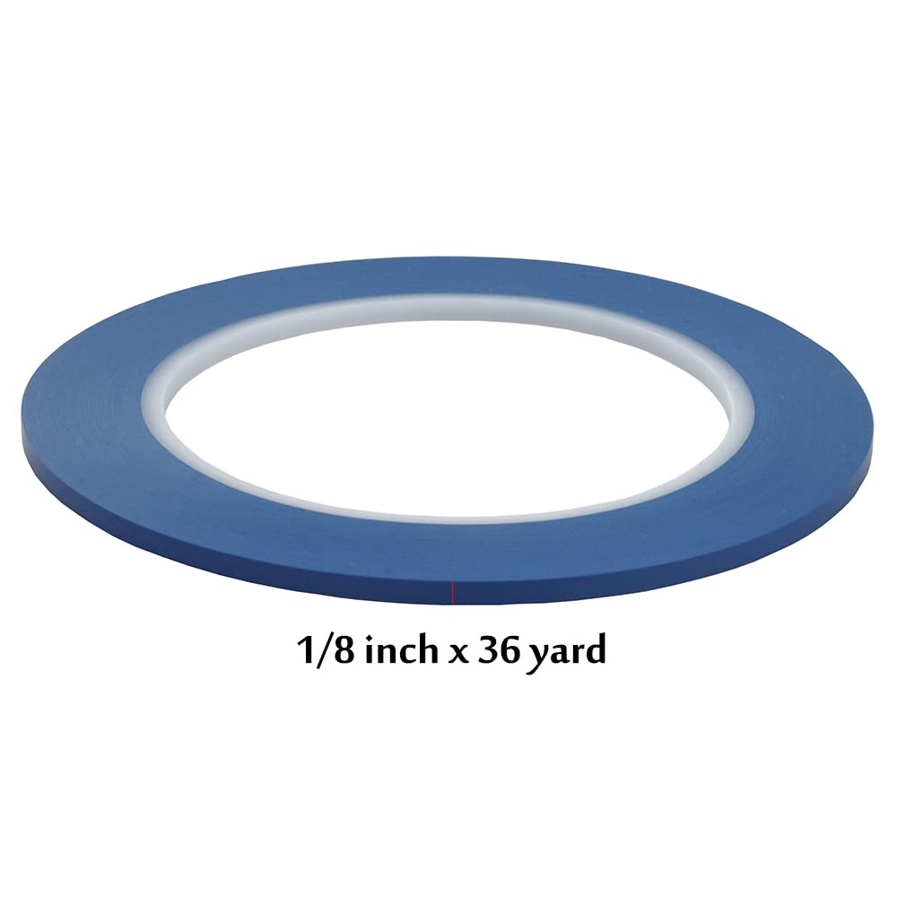 jinbing High-Temp Vinyl Fine Line Fineline Masking Tape Automotive Paint for Curves Blue (1/16 in +1/8 in Each 3Rolls)