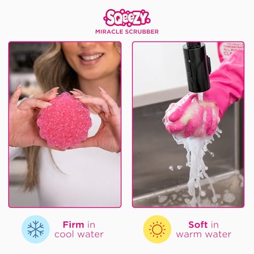 Stardrops – The Pink Stuff – SQeeZY Miracle Scrubber Sponge, Scratch Free Solution for Ultimate Home Cleaning - Perfect for Kitchens, Bathrooms, and Outdoor Use, 3-Pack