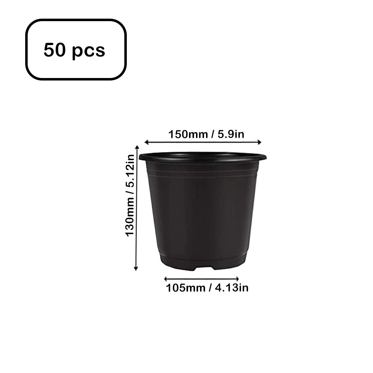 Nursery Pots 50 PCS 6Inch Plastic Plant Pot Flower Seed Starter Pots for Seedling Nursery Supplies Grow Pot Planter Flower Pot Container for Succulents Seedlings Transplanting (Black 6Inch)
