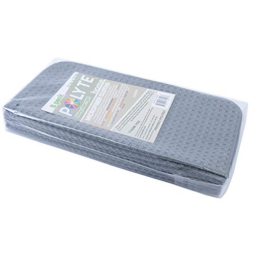 Polyte Ultra Premium Microfiber Kitchen Dish Hand Towel Waffle Weave, 8 Pack (12x12 in, Grey)