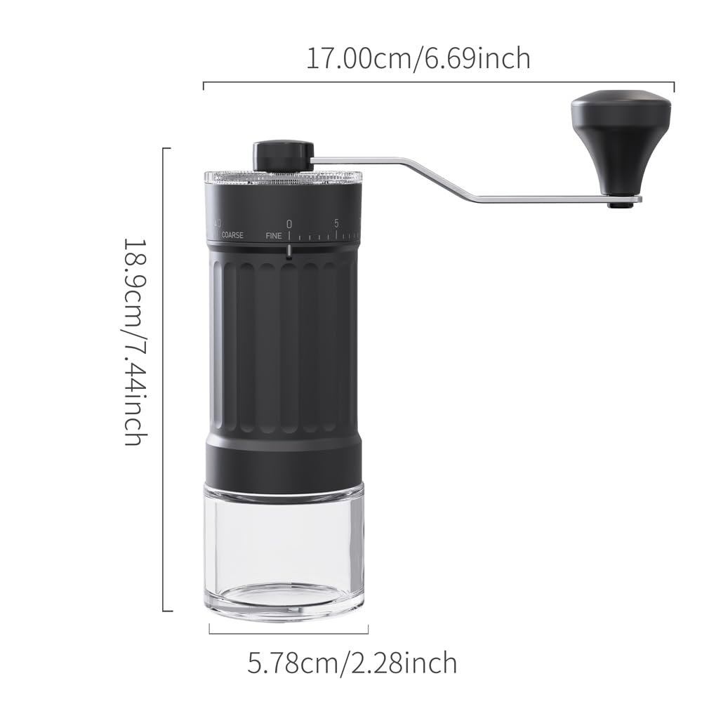 KharWette Portable Manual Coffee Grinder Conical Burr for Espresso French Press Pour Over Double Bearing Externally Adjustable Ceramic Burrs Capacity 25g