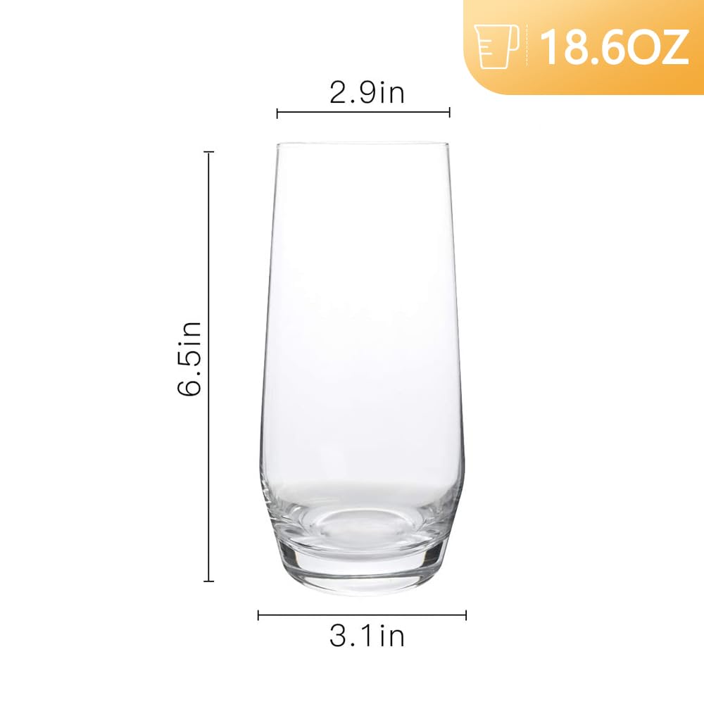 D.M DESIGN·MASTER [6 Pack,18.6 OZ] - Large Tall Glass Cups, Lead-Free Highball Drinking Glasses, Clear Mixed Drinking Glasses, Dishwasher Safe, Ideal for Mojito,Water, Juice, Beer, and Cocktail.