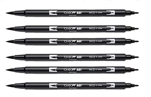 Tombow Dual Brush Pen, Black (66621) (6-PACK)