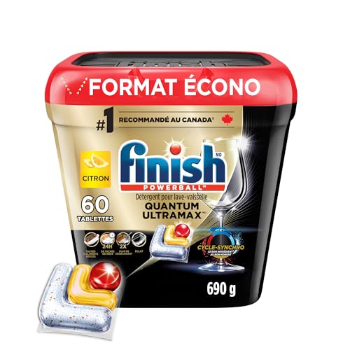 Finish® Quantum UltraMAX® Automatic Dishwasher Detergent, Lemon, 60 Tabs - Removes burnt-on stains & 24 h dried-on stains, no pre-rinse needed, 60 Tabs