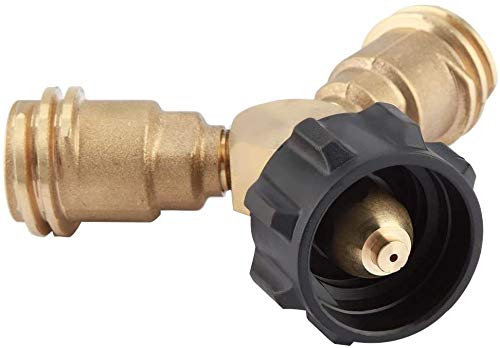 Propane Splitter, Propane Y Splitter Tee Solid Brass with 1-Male QCC and 2-Female QCC for BBQ Grill,Camping Stoves, Gas Burners, Heater, Fire Pit