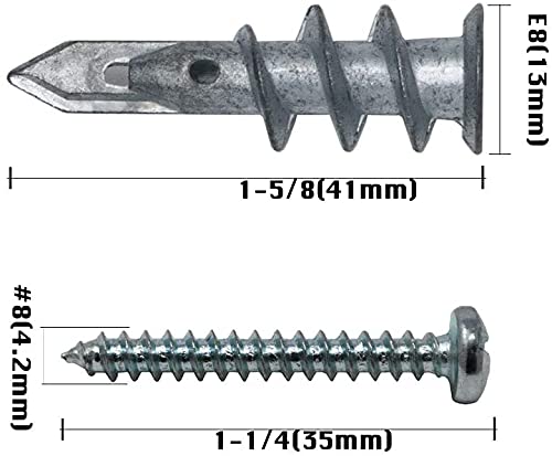 Stanz 100 PCS Drywall Anchors Kit 50 Zinc Heavy Duty Metal Wall Anchors and 50#8 x 1-1/4'' Screws Total 100 Pieces, Metal Anchor Better Than Plastic Anchor Self Drilling Sheetrock Gypsum