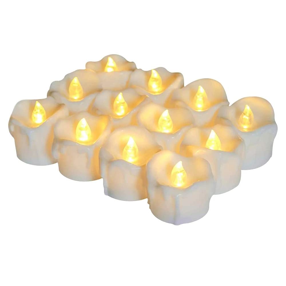 Tealight Candles Battery Operated with Timer (6Hrs ON 18Hrs Off Cycle), 12pcs Timing LED Flickering Flameless Tea Light Electric Fake Votive Candles in Warm White for Xmas Party Halloween Wedding