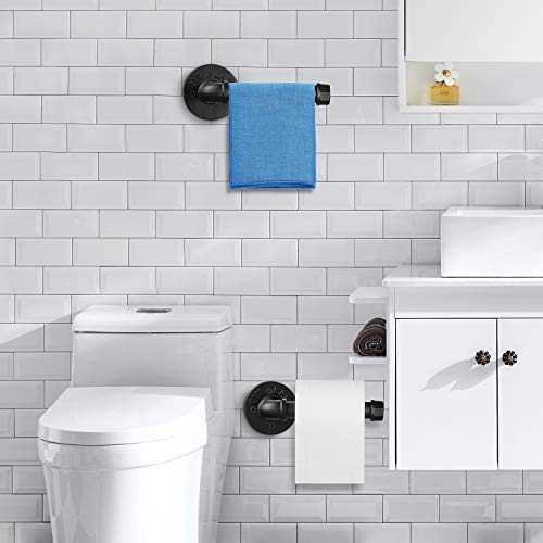 FS Colar 's Home Industrial Pipe Toilet Paper Holder ? Heavy Duty DIY Style, Wall Mounted Kit, Modern Chic Electroplated Black Iron Finish, Commercial Grade Metal, Slide TP Roller