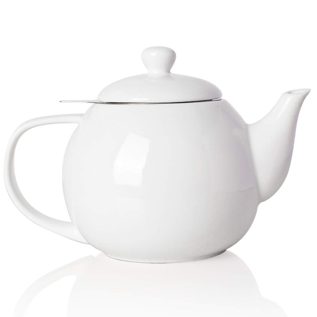 Sweejar Porcelain Teapot with Infuser and Lid,Teaware with Filter 30 OZ for Tea/Coffee/Milk/Women/Office/Home/Gift(White)
