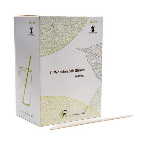 Eco-Packaging 7" Compostable Birch Wood Coffee Beverage Stirrers, Case of 1000