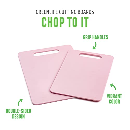 GreenLife Cutting Board Set 8x12 & 10x14, Extra Durable, Meal Prep, Non-Slip, Grip Handles, Crack Resistant, Dishwasher Safe, Reversible, Versatile Kitchen Essentials, Soft Pink