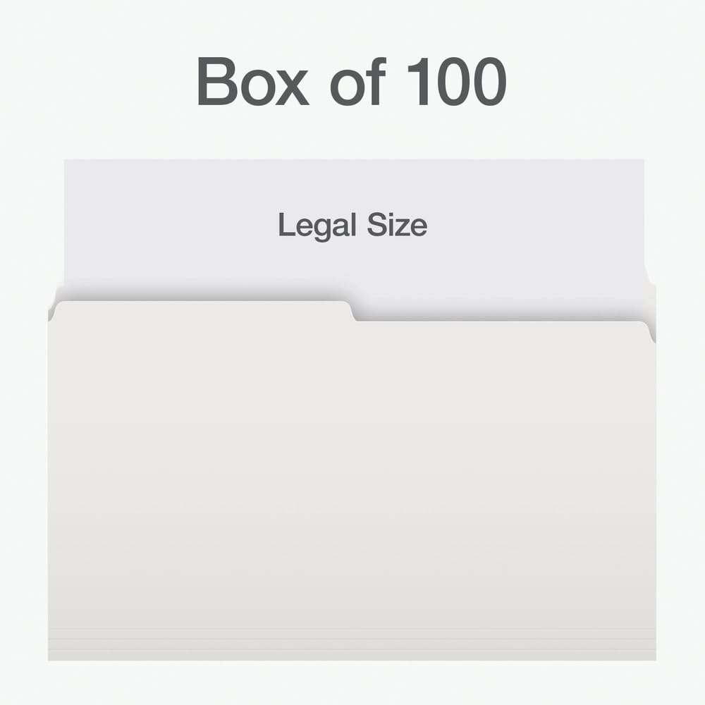 Pendaflex File Folders - Ivory/White Colour File Organizers, 1/2 Cut Tab, Legal Size, Durable Paper Stock, 100/Box, Ideal for Office, Home, and School Organization