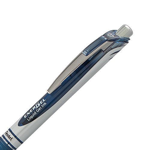 Pentel EnerGel Retractable Liquid Gel Rollerball, 0.7mm Medium Point, Navy Blue Ink, 3 Pens + 4 Refills
